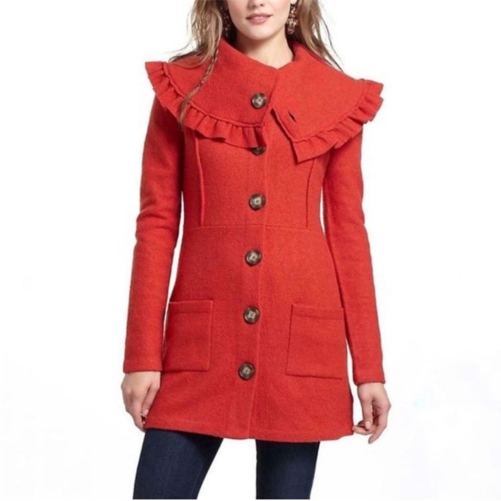 Anthropologie Vibrant Red Ruffled Blazer